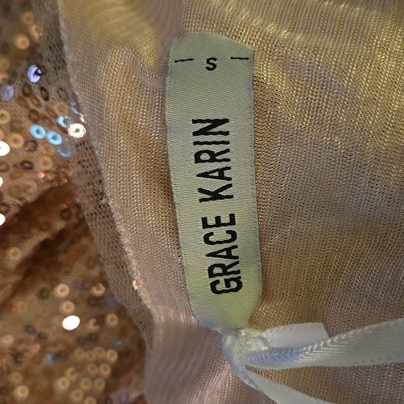 Grace Karin Rose Gold Sequin Dress Sleeveless Vneck sparkly glitter Small NEW - Picture 11 of 13